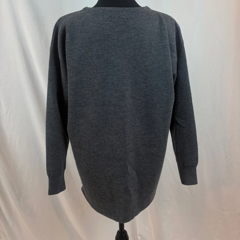 J. Crew Womens Merino Wool Leather Pocket Sweater Gray Pullover Size Medium